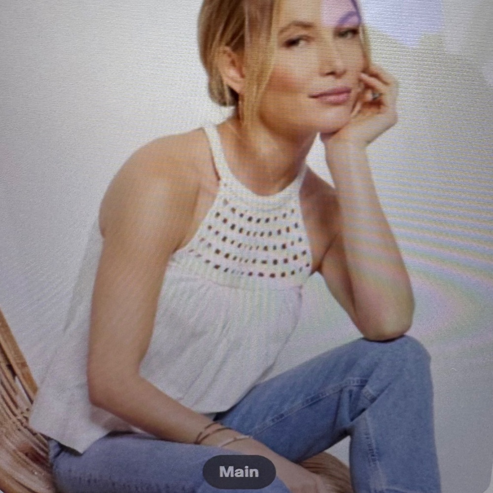 Evereve Joan Women's Knit Crochet Tank Top Off White Sleeveless Sz. Lg.-NWOT